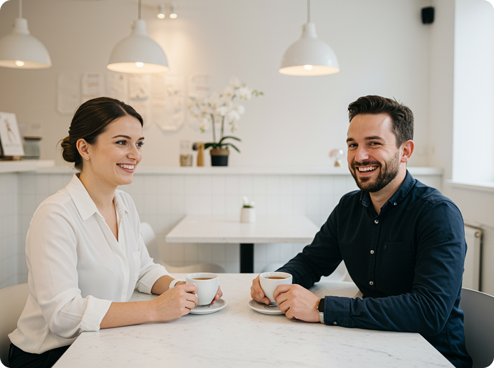 People enjoying coffee at Shine Foods